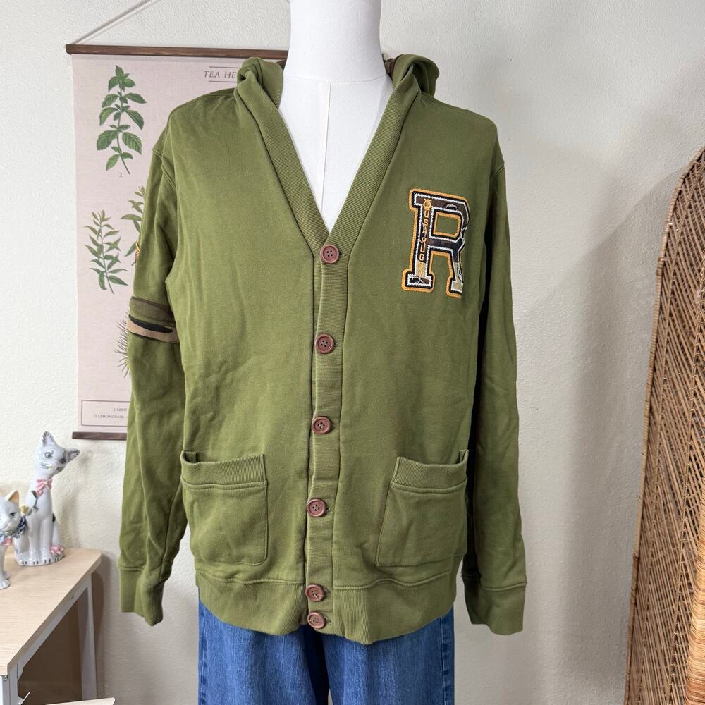 Vintage Y2k Hooded Sweatshirt Cardigan Jacket Camo Lined Utility Grunge Rugby XL - Picture 1 of 8